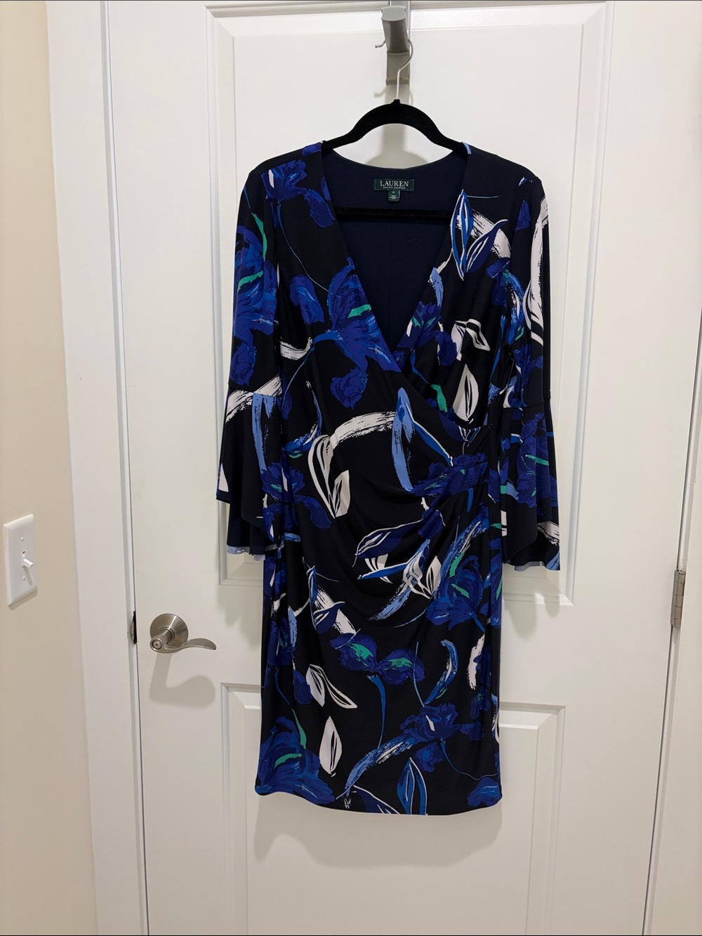 Lauren Ralph Lauren Black Floral-Print Midi Wrap Dress